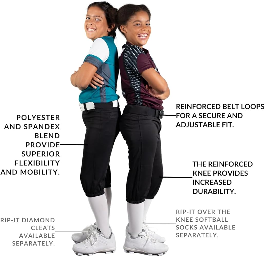 RIP-IT Girls 4-Way Stretch Softball Pants Pro - Negro